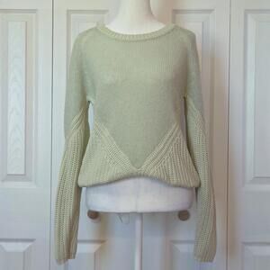 Cozy Pastel Boho Green Crochet Knit Sweater Soft Girl Minimalist Cottage Size S